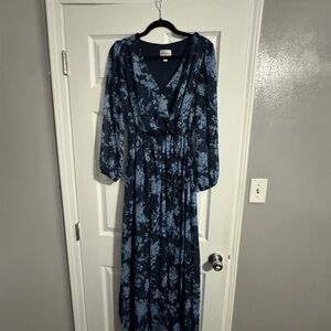 Navy Floral Long Sleeve Dress